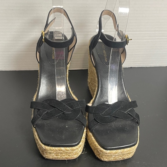 Stuart Weitzman Women’s Wedge Sandals 7.5B Black Suede Espadrille Wedge Summer - Picture 4 of 14